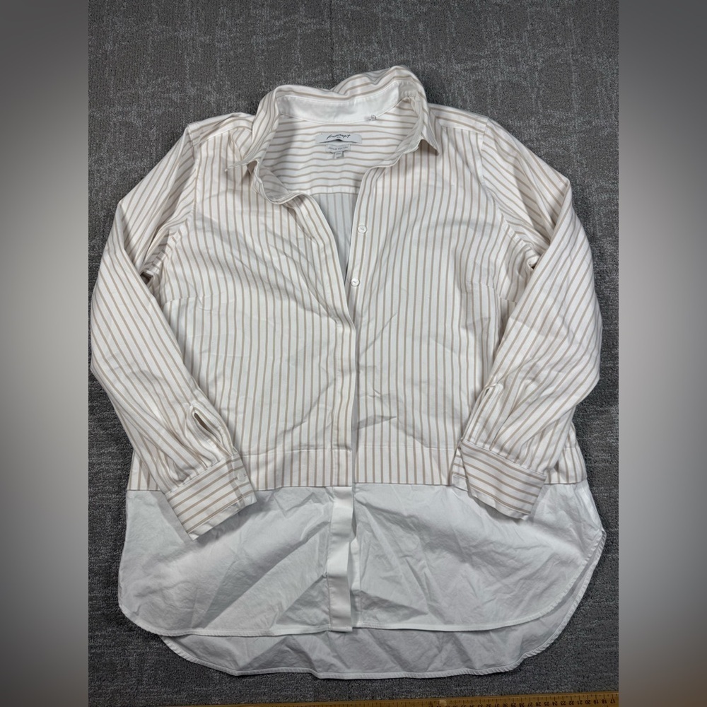 Foxcroft Giselle Non Iron Striped Tunic Button Down Mixed Media Size 14W